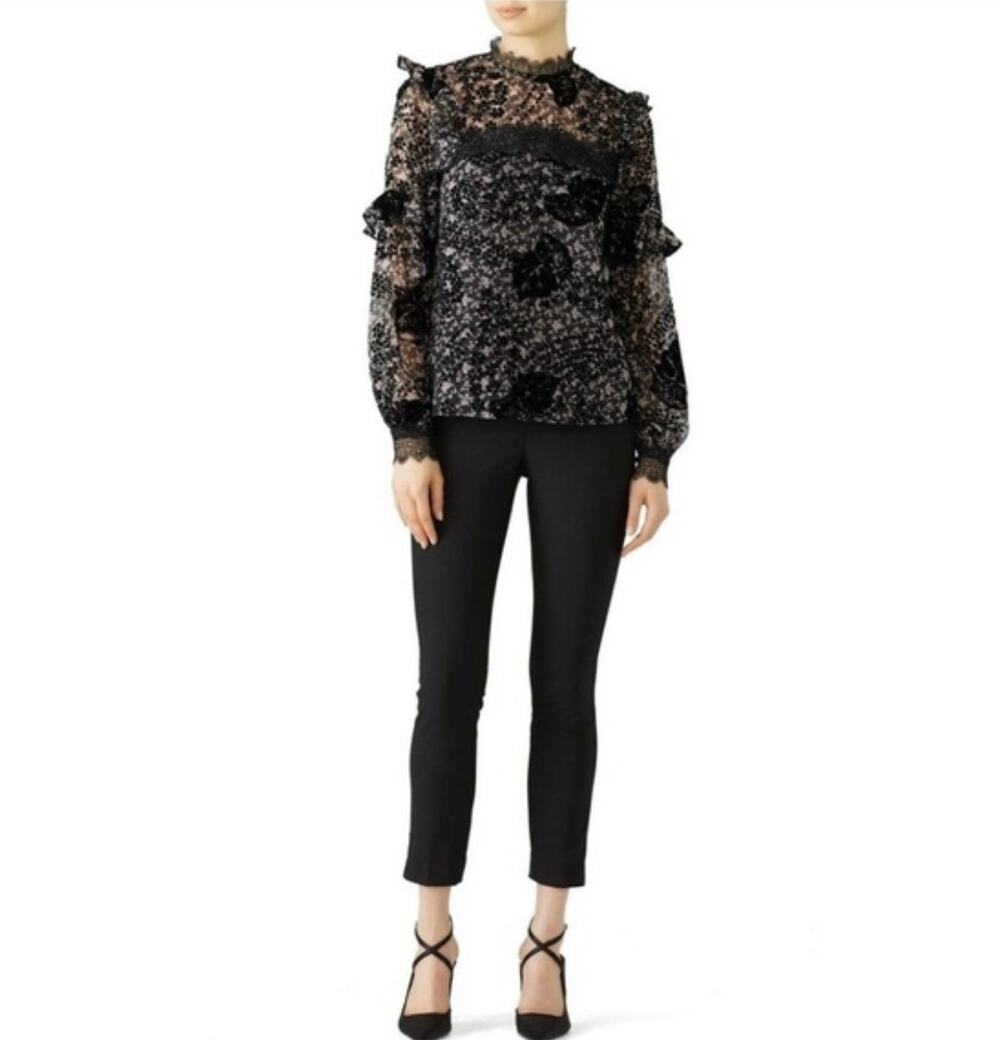 Three Floor Hoodoo Floral Mock Neck Long Sleeves Top Size 12